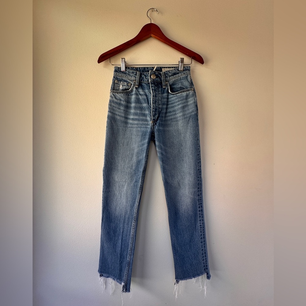 Rag & Bone Blue Ankle Cropped Jeans with Raw Hem